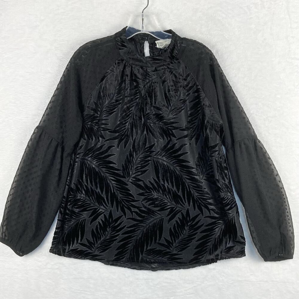 Loveriche Shirt Womens M Black Velvet Floral Burnout Sheer Witchy Whimsigoth